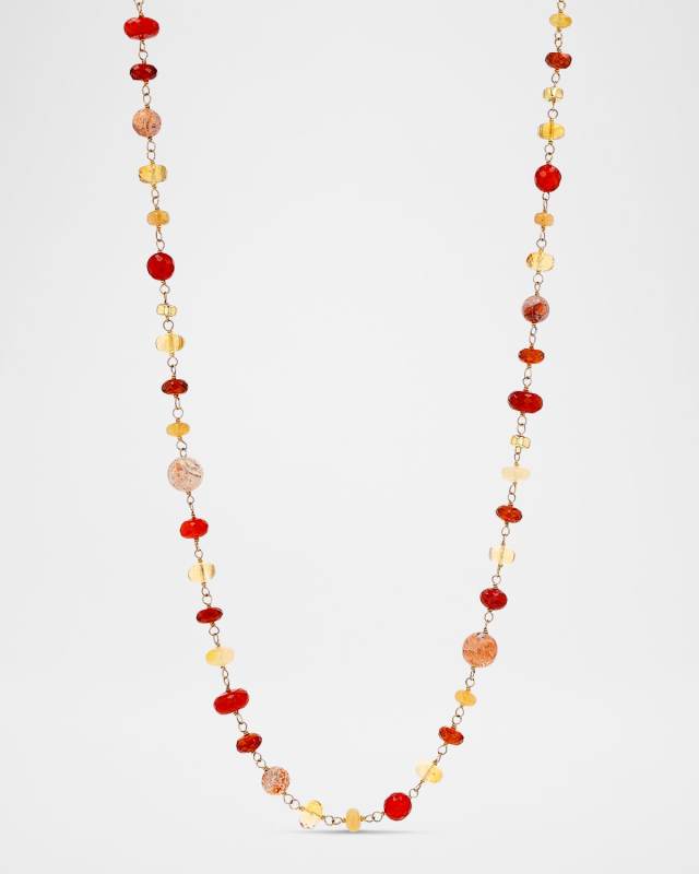 14K Yellow Gold Mixed Gemstone Wire Wrap Necklace